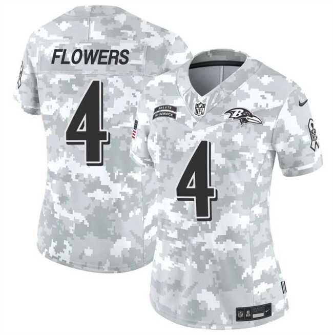 Womens Baltimore Ravens #4 Zay Flowers 2024 F.U.S.E Arctic Camo Salute To Service Limited Stitched Jersey Dzhi->baltimore ravens->NFL Jersey